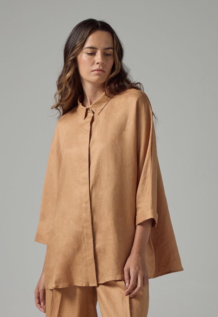 Choice Long Kimono Sleeves Basic Shirt Caramel