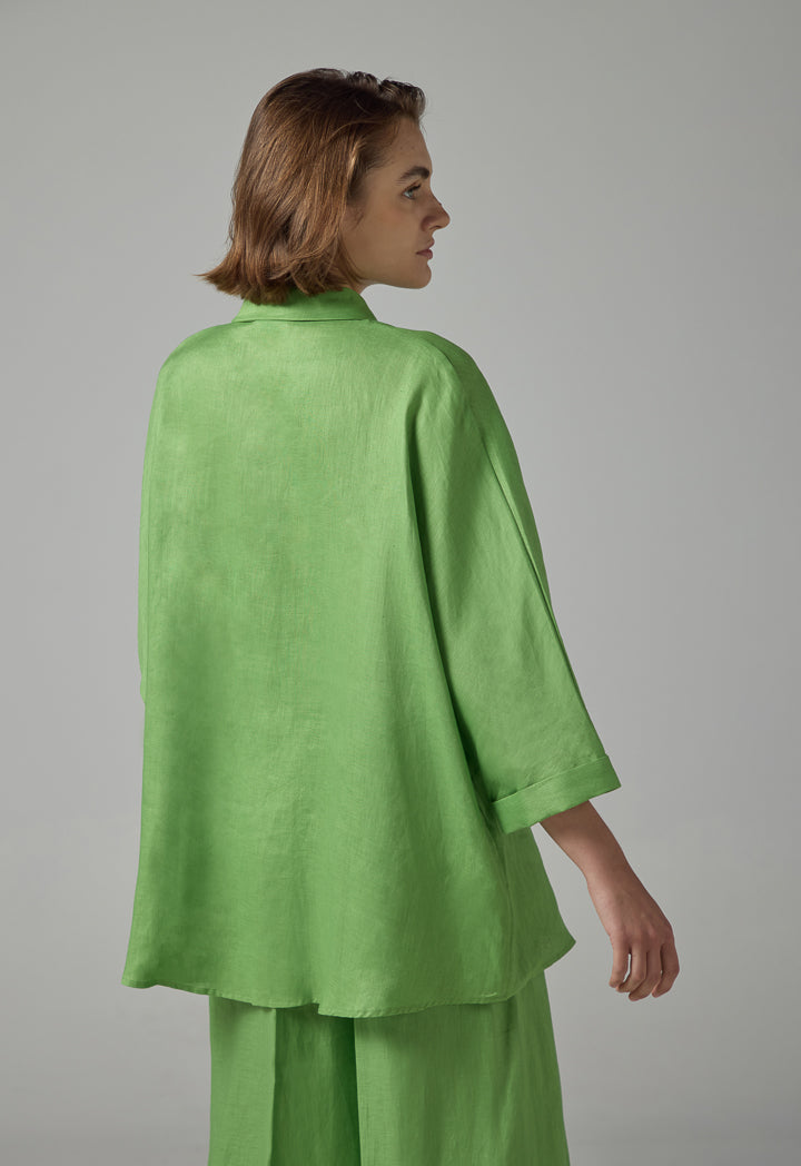 Choice Long Kimono Sleeves Basic Shirt Green