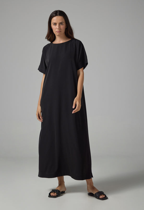 Choice Cap Sleeves Basic Maxi Dress  Black