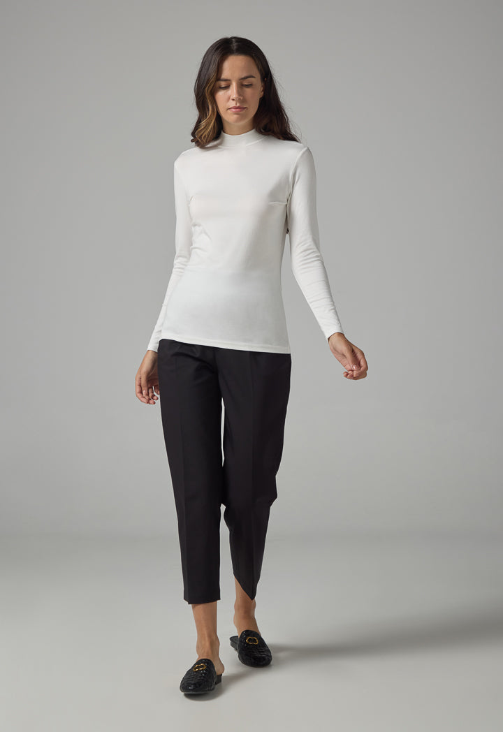 Choice High Neck Long Sleeve Basic Top Off White