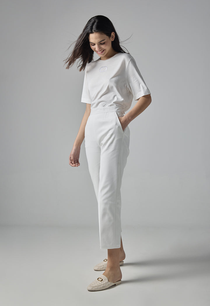 Choice Peg Leg High Waist Trousers Off White