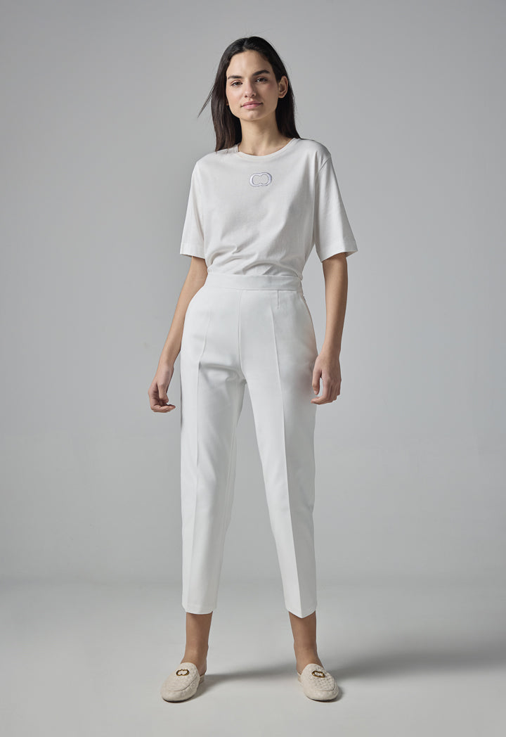 Choice Peg Leg High Waist Trousers Off White