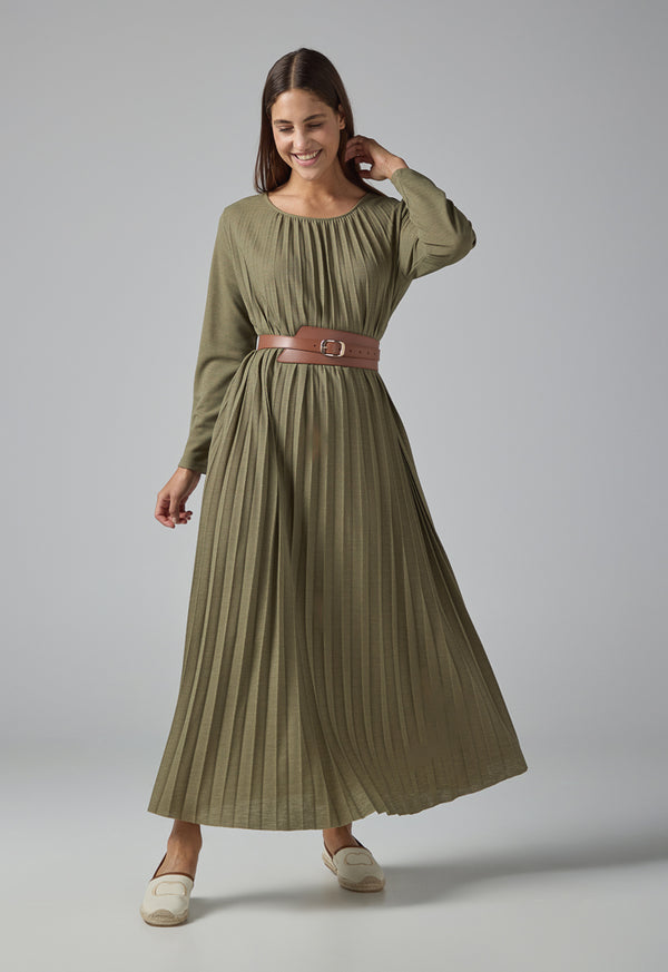 Choice Pleated Maxi Dress Khaki