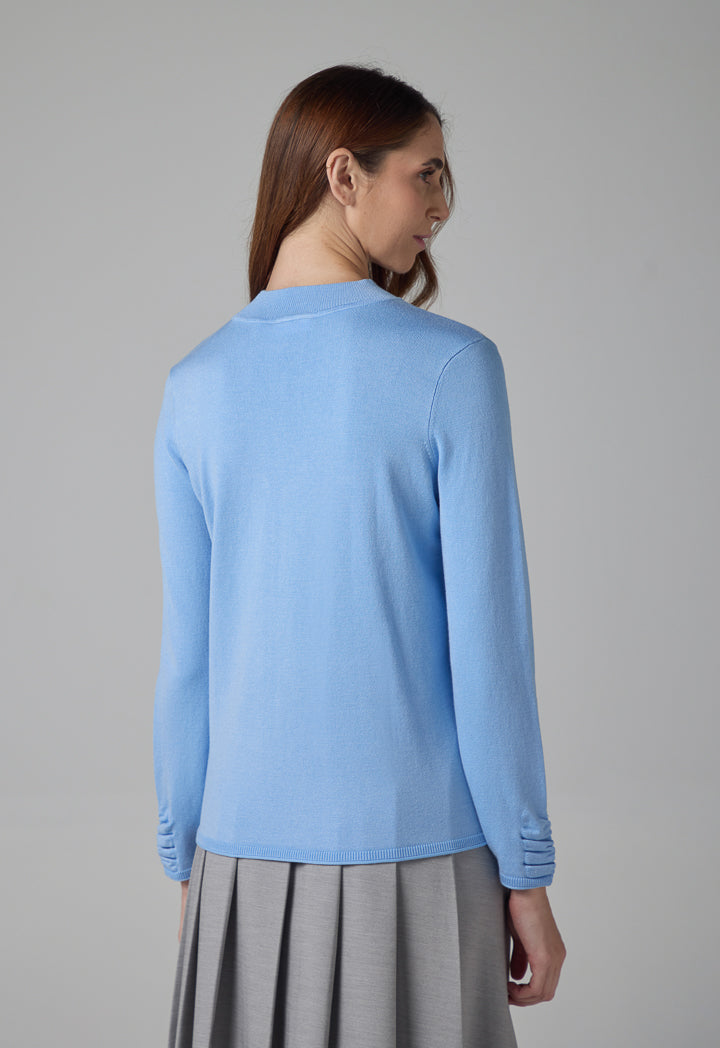 Choice Long Sleeve Knitted Basic Sweater Blue