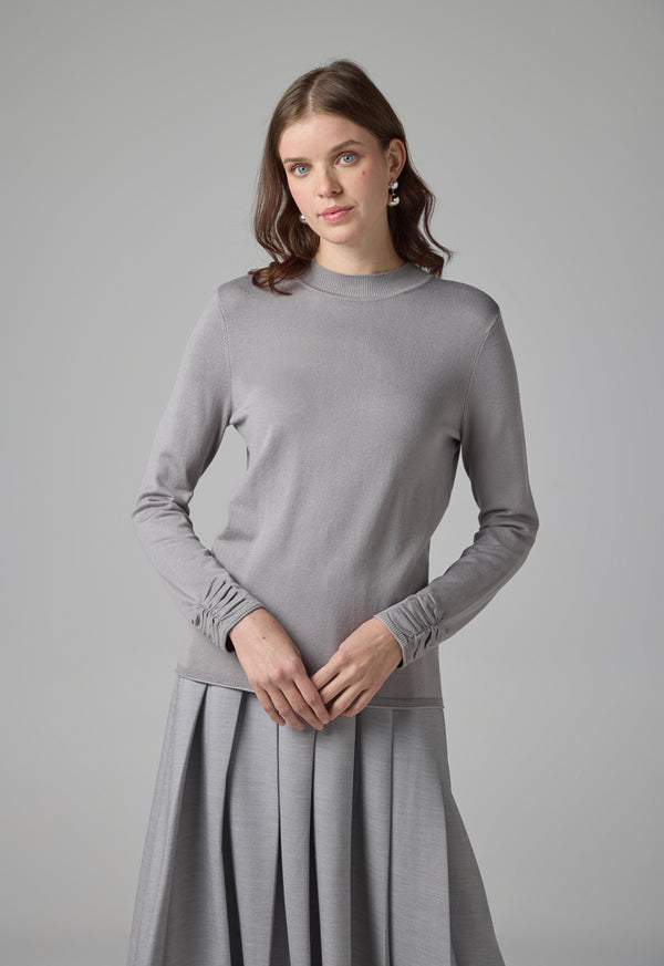 Choice Long Sleeve Knitted Basic Sweater Grey