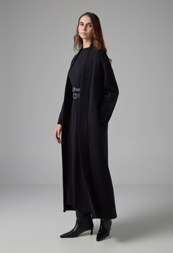 Choice Solid Drop Shoulder Knitted Winter Abaya Black