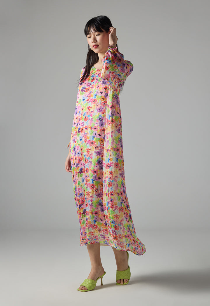 Choice Long Sleeve Floral Print Dress Multi Color