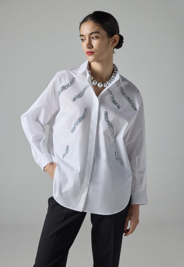 Choice Solid Crystal Embellished Shirt Off White