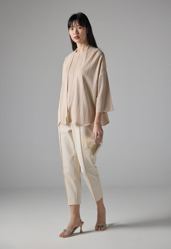 Choice Solid Lurex Knitted Cardigan Beige