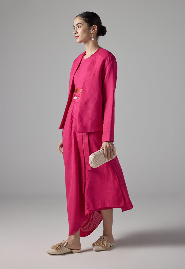 Choice Long Sleeves Pleated Jacket Fuchsia