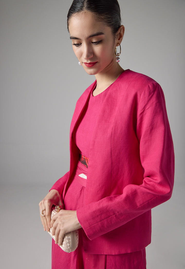 Choice Long Sleeves Pleated Jacket Fuchsia