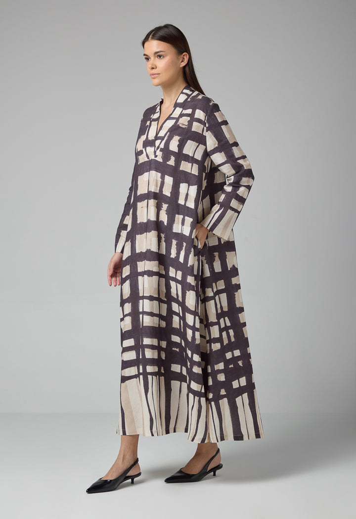 Choice V-Neck Printed Oversized Dress Multi Color