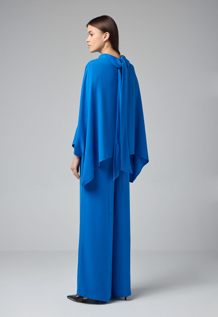 Choice Solid Cape Detail Top Blue