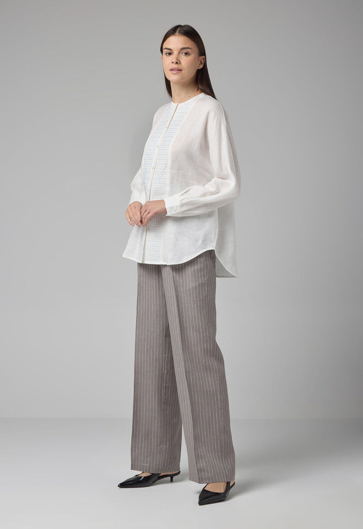 Choice Long Kimono Sleeves Linen Shirt Off White