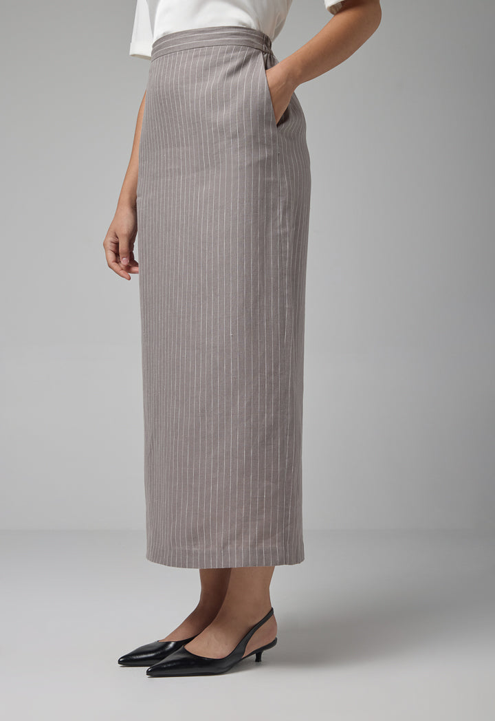 Choice Straight Cut Striped Skirt Grey