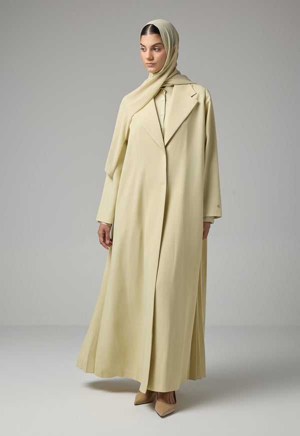 Choice Notched Collar Solid Abaya With Hijab Olive