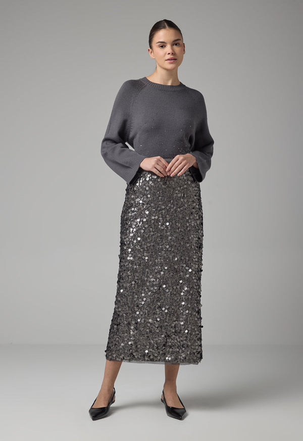 Choice Solid Tulle Sequin Skirt Grey