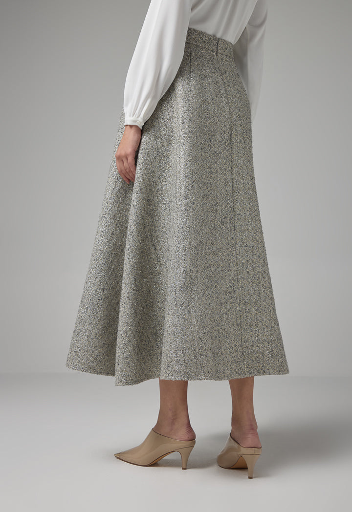 Choice Tweed Lurex Maxi Skirt Grey