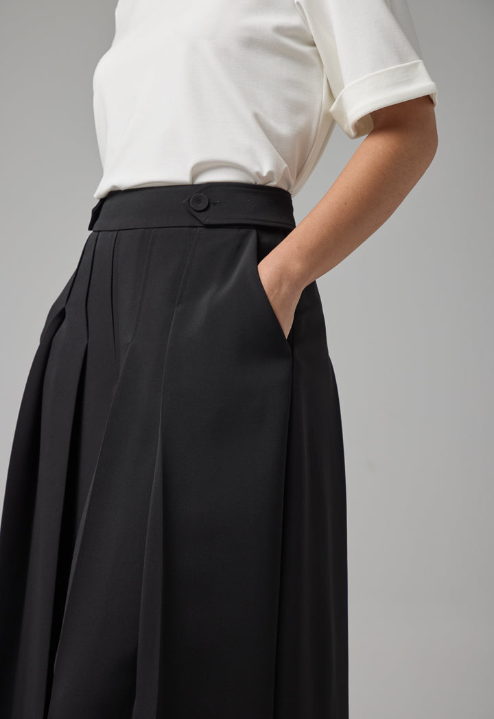 Choice Wide Legs Pleated Basic Culottes Black