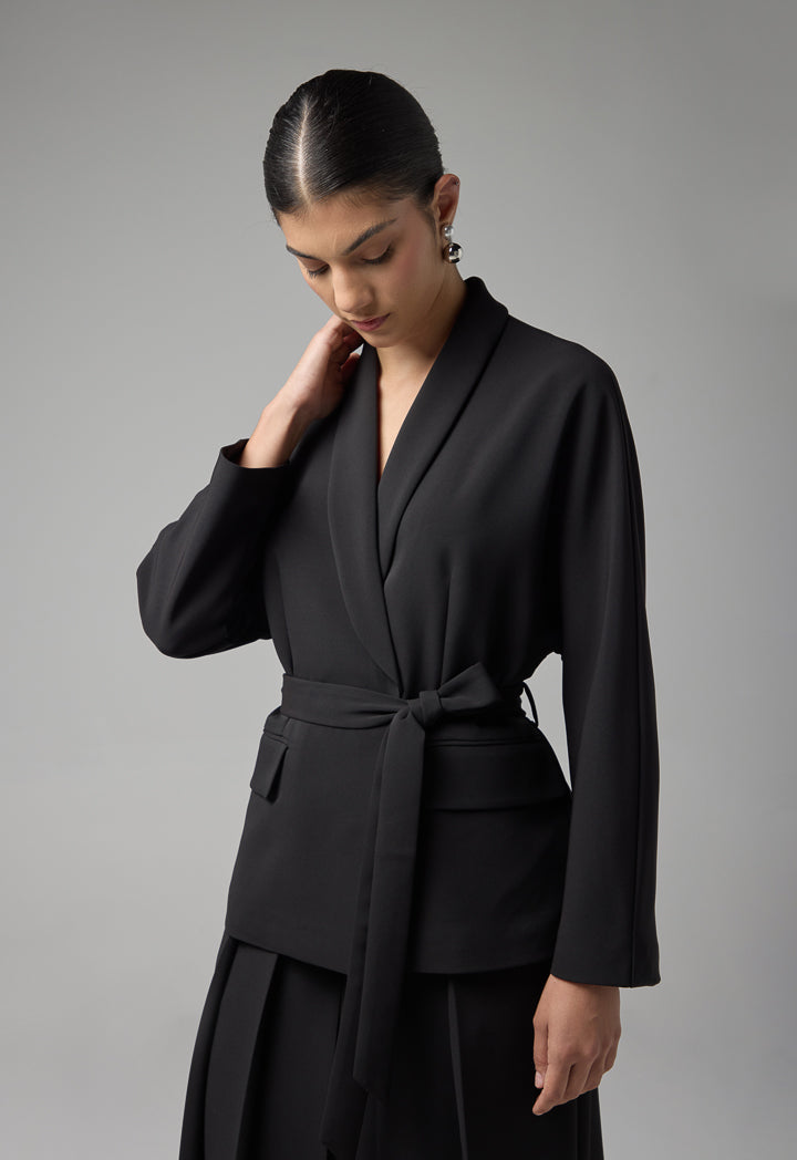 Choice Long Sleeves Belted Jacket Black