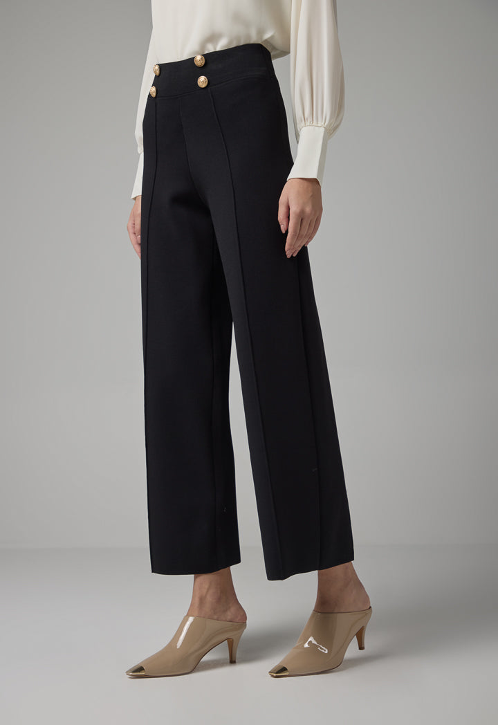 Choice Knitted Pin Tuck Wide Leg Trousers Black