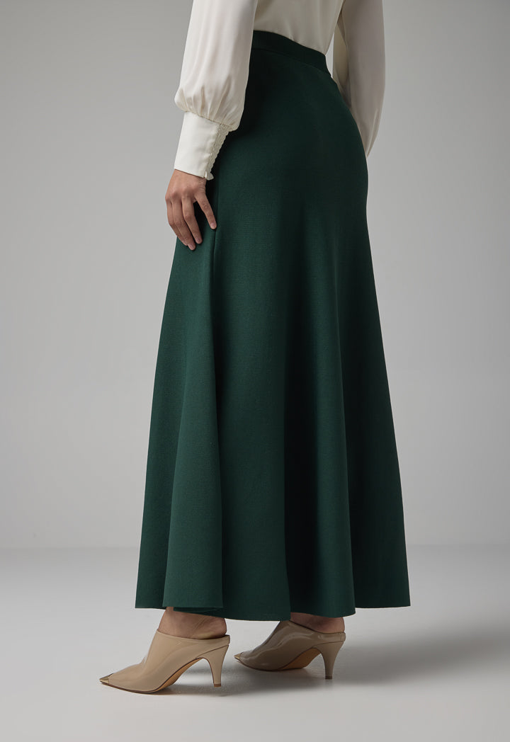 Choice Solid Knitted Flared Skirt Green