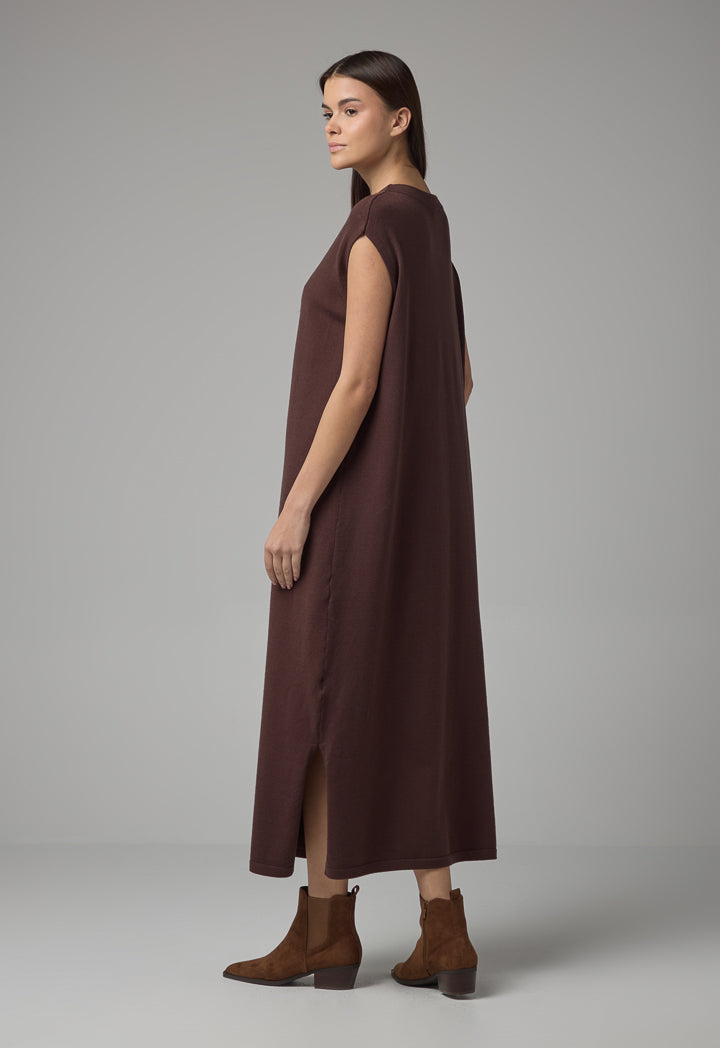 Choice Sleeveless Knitted Maxi Dress Brown