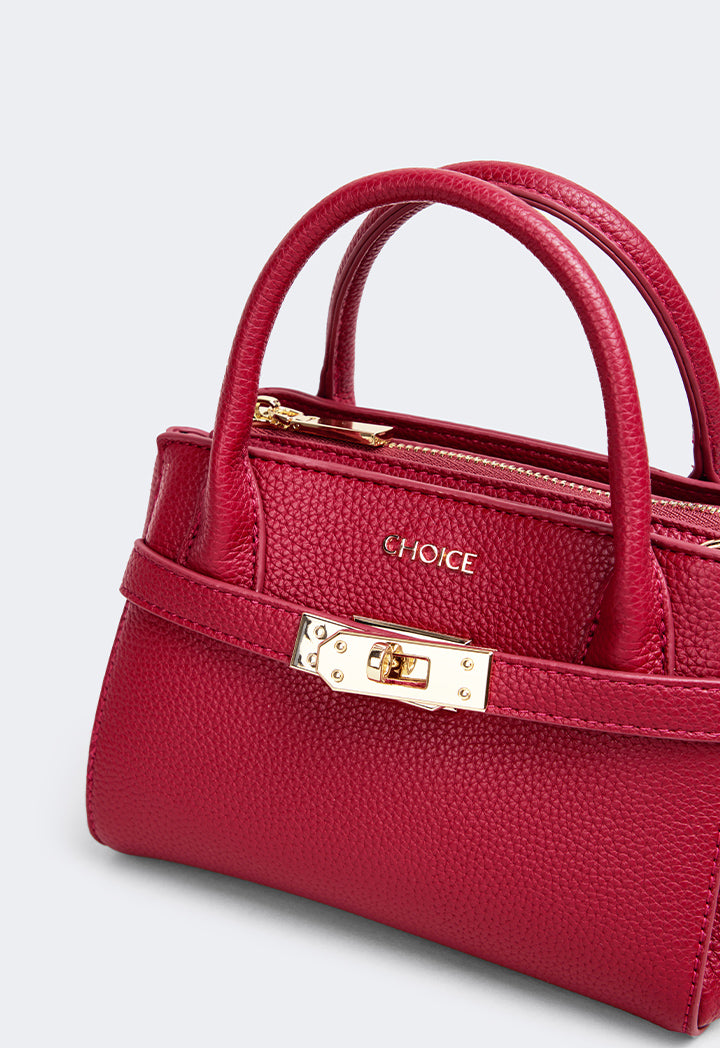 Choice Iconic Metallic Turn Lock Handbag Burgundy