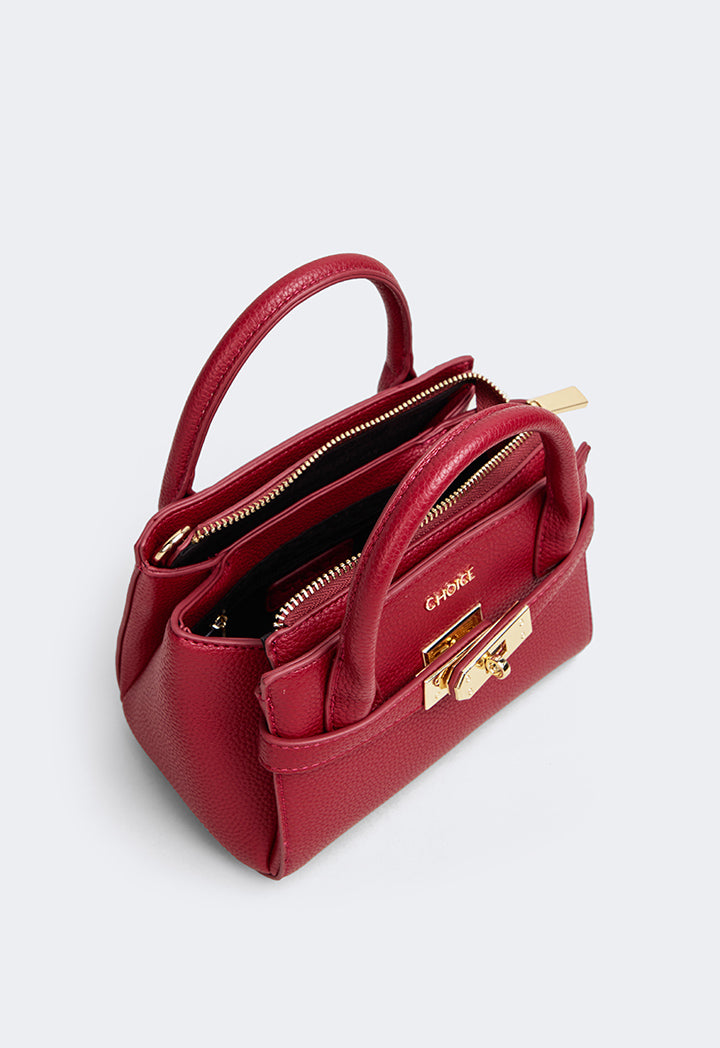 Choice Iconic Metallic Turn Lock Handbag Burgundy