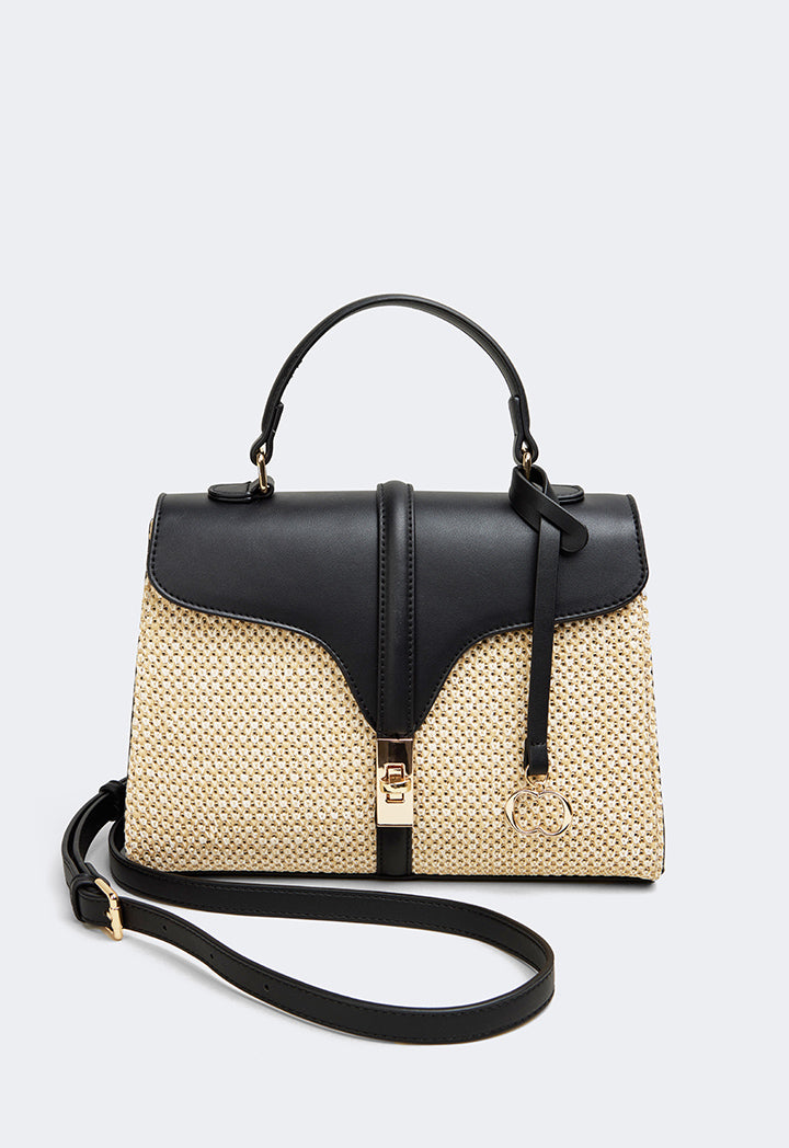 Choice Pu Leather Raffia Handbag Black