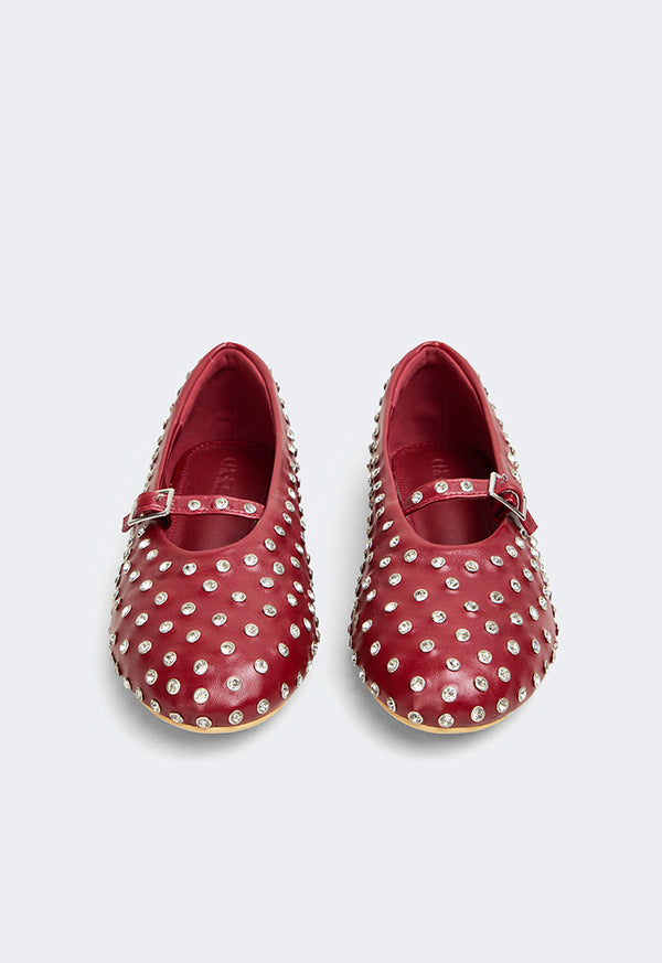 Choice Crystal Embellished Flat Ballerinas Burgundy