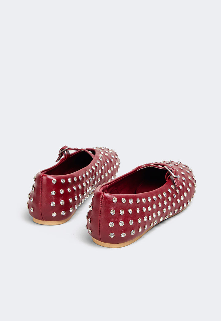 Choice Crystal Embellished Flat Ballerinas Burgundy