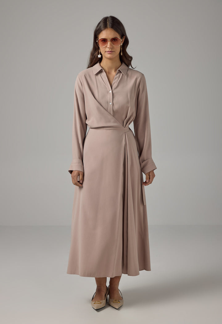 Choice Drawstring Waist Maxi Shirt Dress Vison