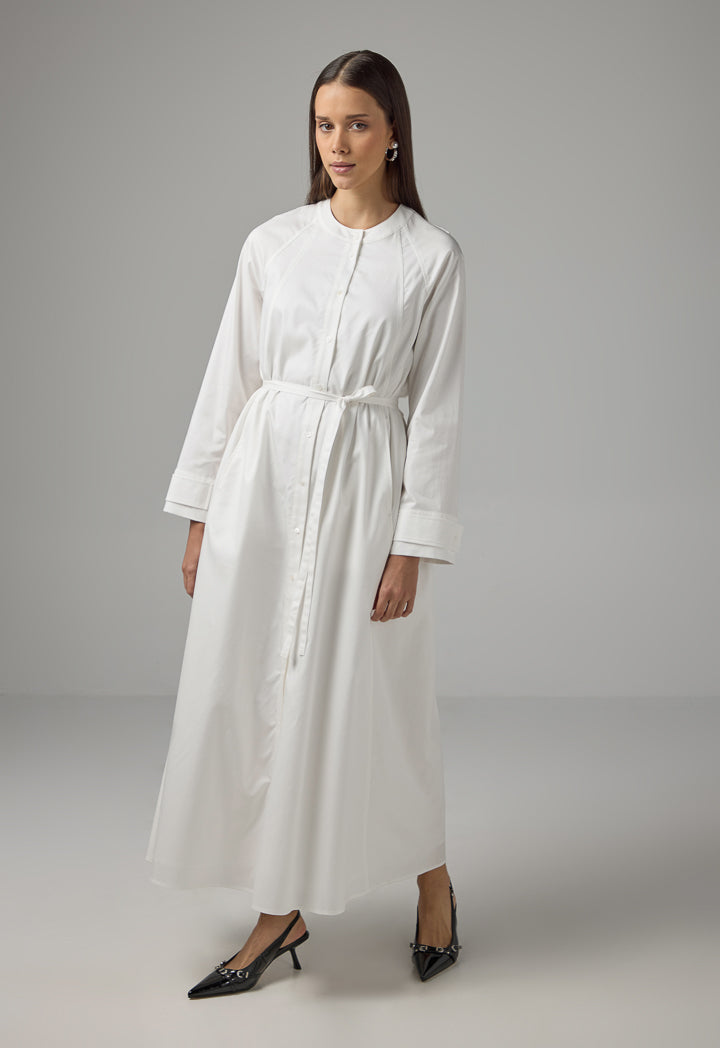 Choice Solid Mandarin Collar Maxi Dress Off White