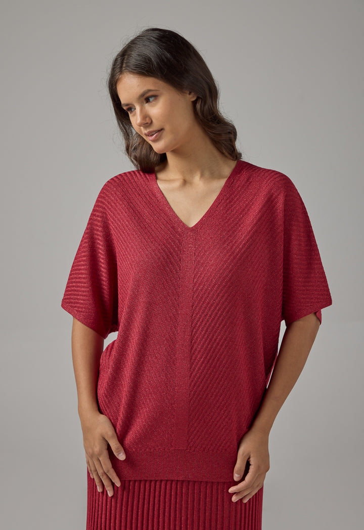 Choice Short Dolman Sleeves Lurex Blouse Burgundy