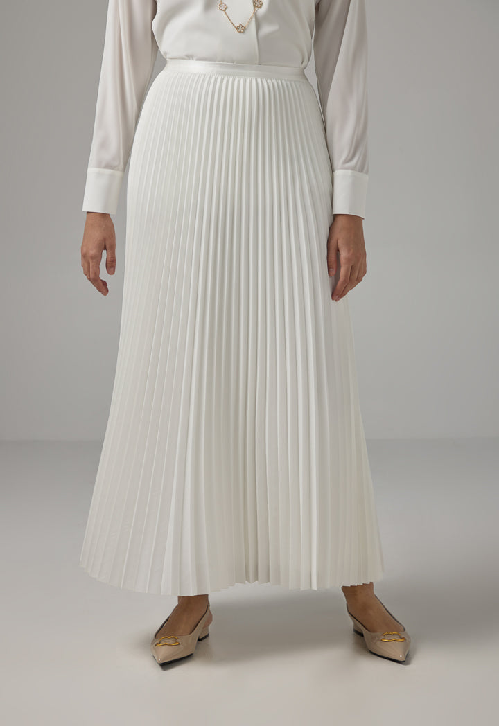 Choice Solid Pleated Maxi Skirt Cream