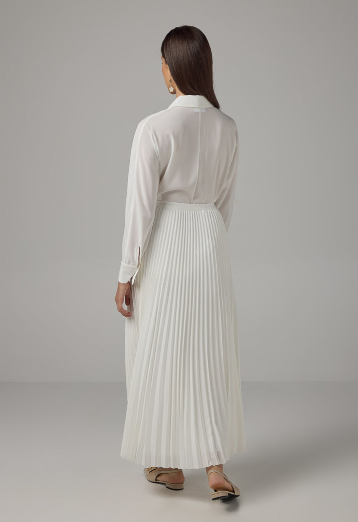 Choice Solid Pleated Maxi Skirt Cream