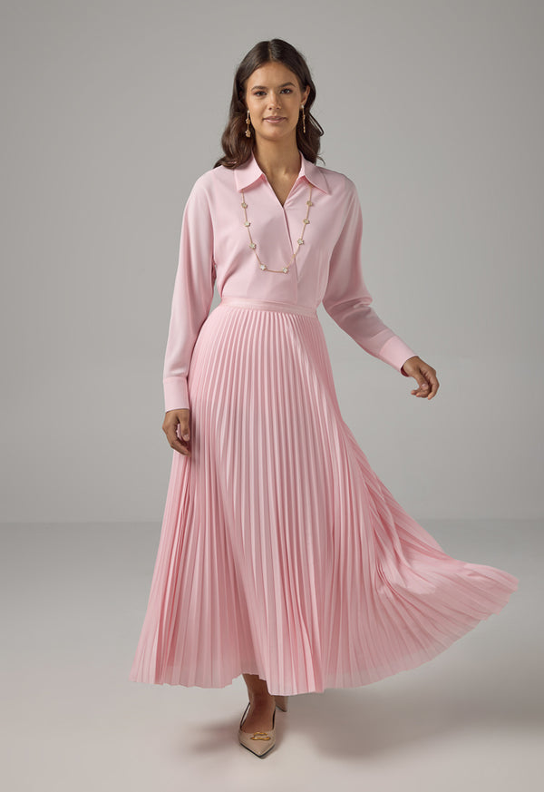 Choice Solid Pleated Maxi Skirt Pink