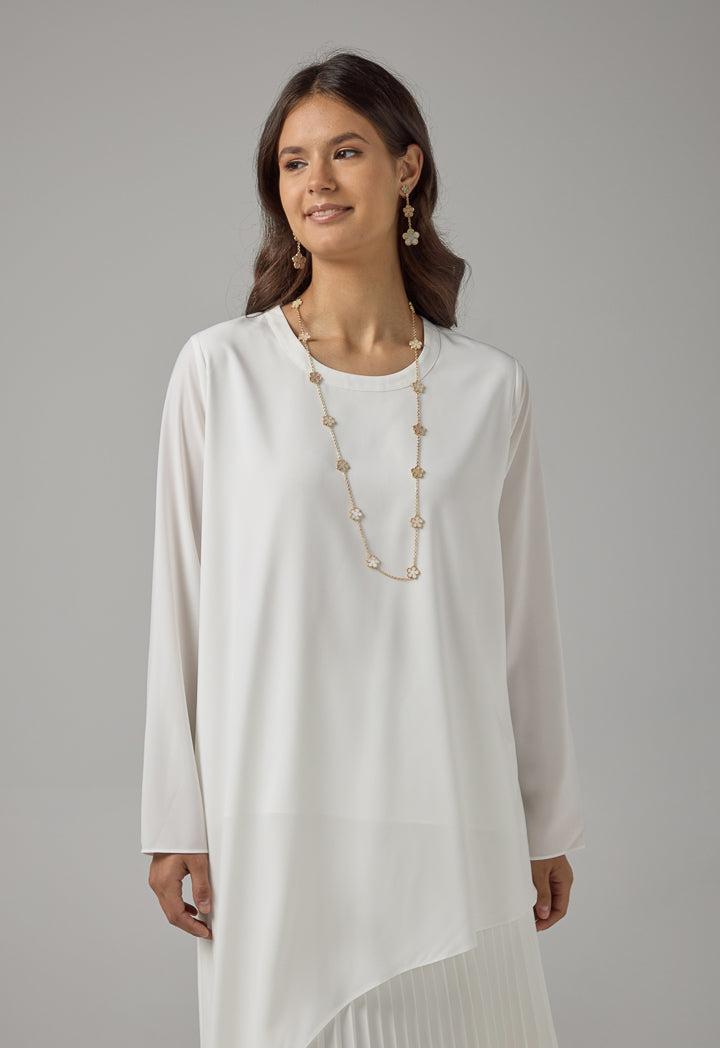 Choice Long Sleeve High-Low Basic Blouse  Cream