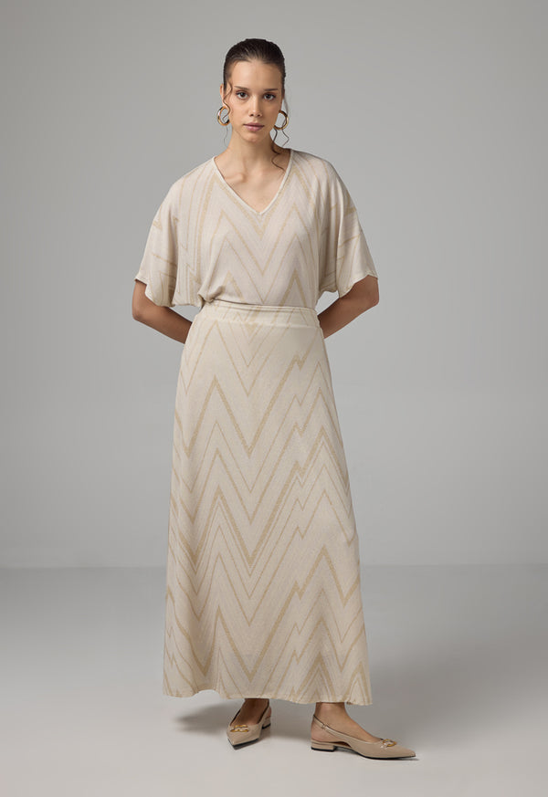 Choice Striped Lurex Maxi Skirt Sand