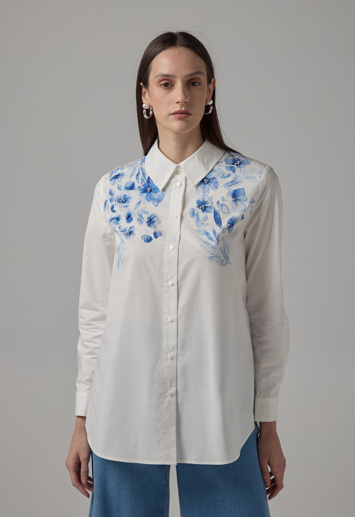 Choice Floral Printed Long Sleeve Shirt Off White