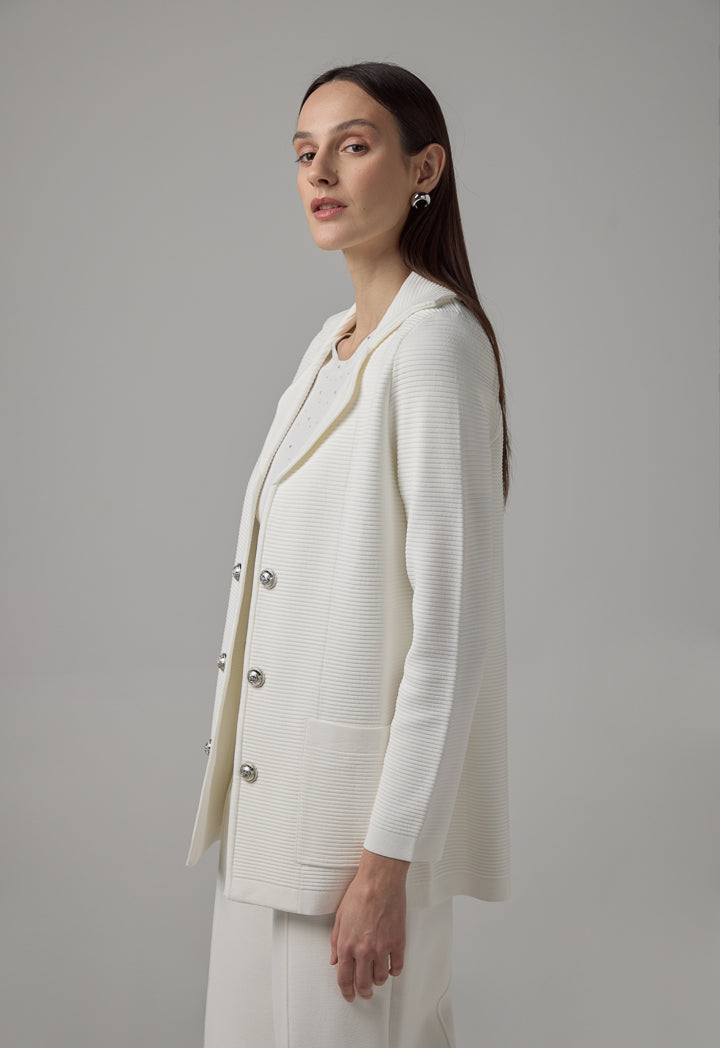 Choice Solid Long Sleeve Knitted Cardigan Off White