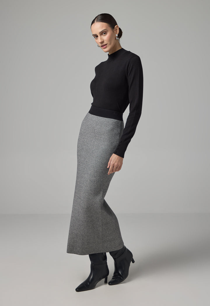 Choice Knitted Straight Cut Solid Skirt Black