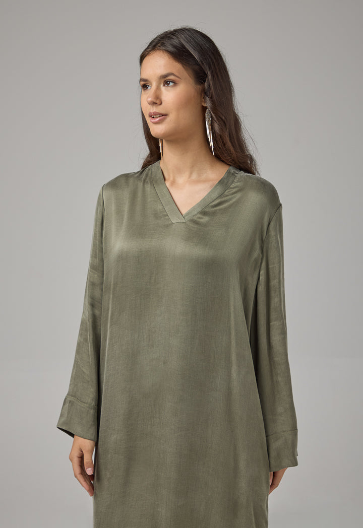 Choice V-Neck Solid Dress Olive