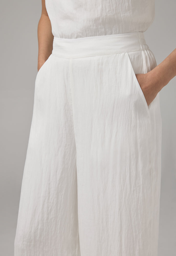 Choice Crinkled Elastic Waist Wide Leg Trousers Off White