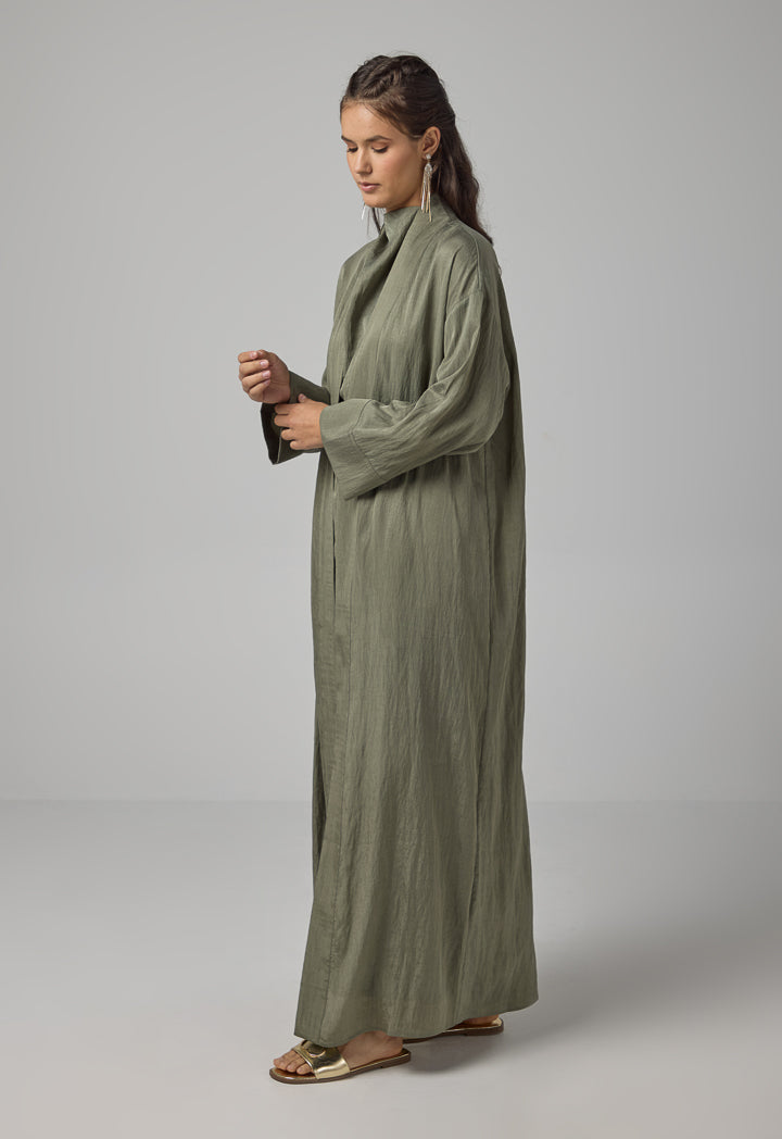 Choice Solid Crinkled Maxi Abaya Olive