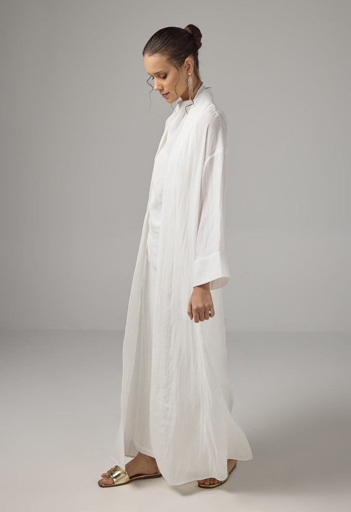 Choice Solid Crinkled Maxi Abaya Off White