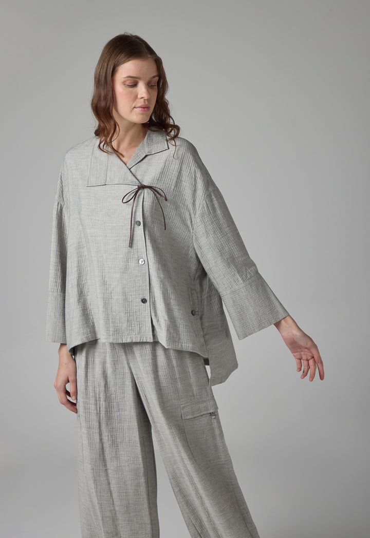 Choice High-Low Long Sleeve Crinkled Shirt Grey