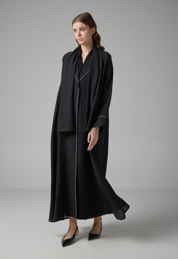 Choice Solid Crinkled Oversized Abaya With Hijab Black