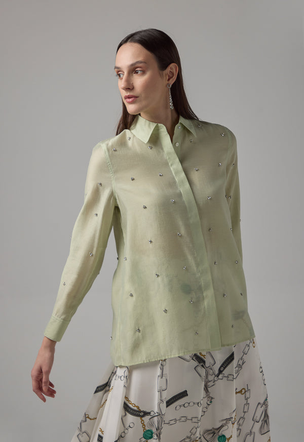 Choice Solid Crystal Embellished Shirt Mint